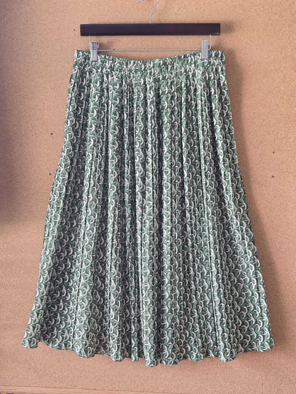 Alice Blue Green Retro Geometric Print Accordion Pleated Midi Skirt Size L Mod